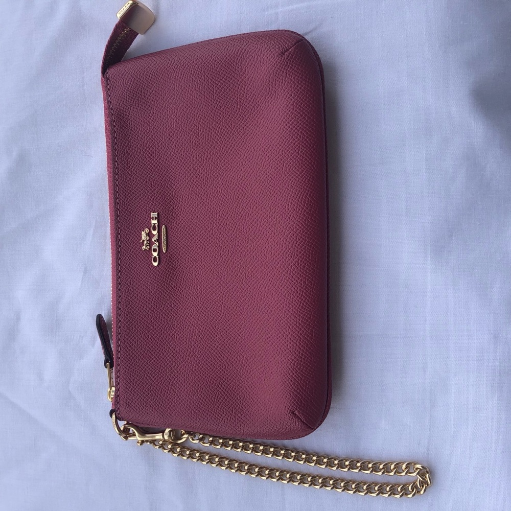 Coach Pink Crossgrain Leather Large Wristlet